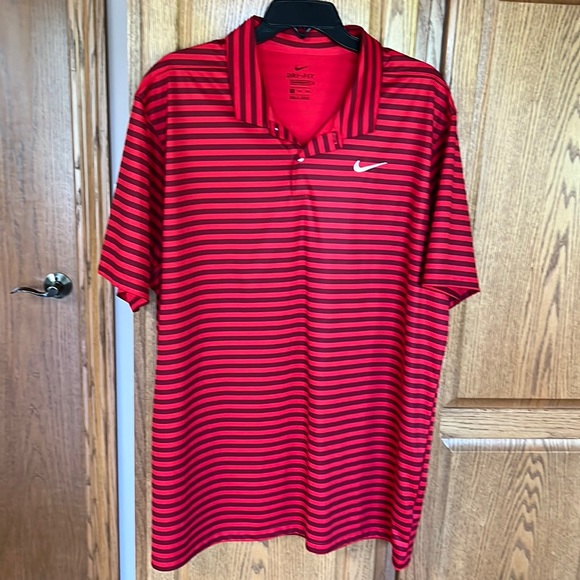 Nike red/maroon striped DRI-FIT short sleeved polo shirt.  Size XXL - Picture 1 of 7